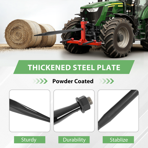 DURAFORCE 49" Steel Hay Bale Spear 4500 lbs Capacity Spike Fork Tine For Tractors Loaders