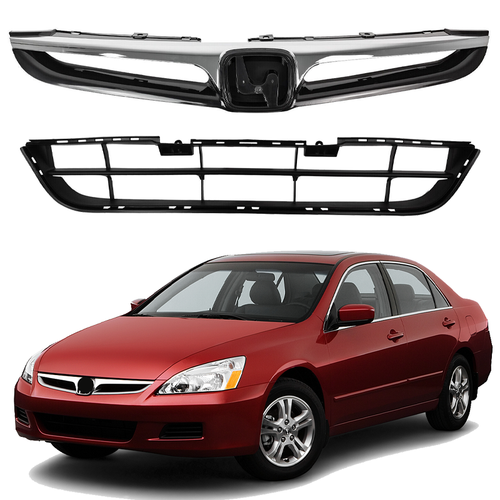 DURAFORCE Front Upper & Lower Grille 2pcs for 2006-2007 for Honda Accord 4DR Sedan