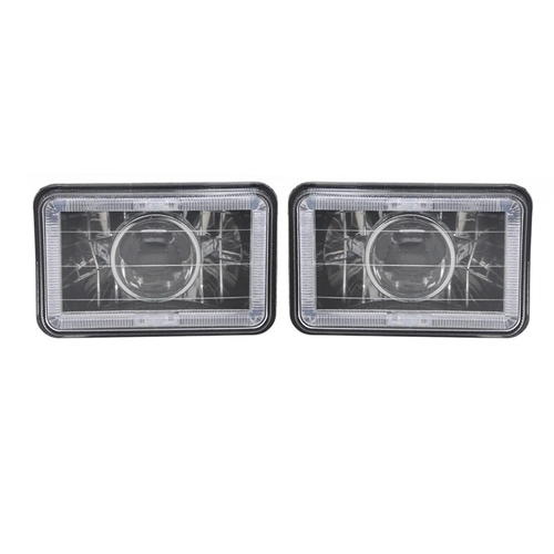 DURAFORCE 4PCS 4X6" Red LED Halo Headlight Projector Headlamp Sealed Beam H4 Diamond Cut
