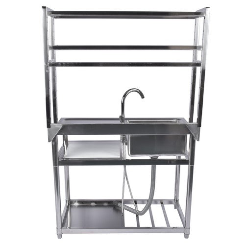 DURAFORCE 39.4in Stainless Steel Utility Sink Set, Single Bowl Commercial Sink w/ Shelves
