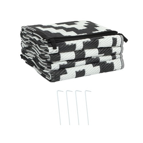 DURAFORCE 6x9 ft Waterproof Outdoor Rug Outdoor Plastic Straw Rug Carpet Black & White