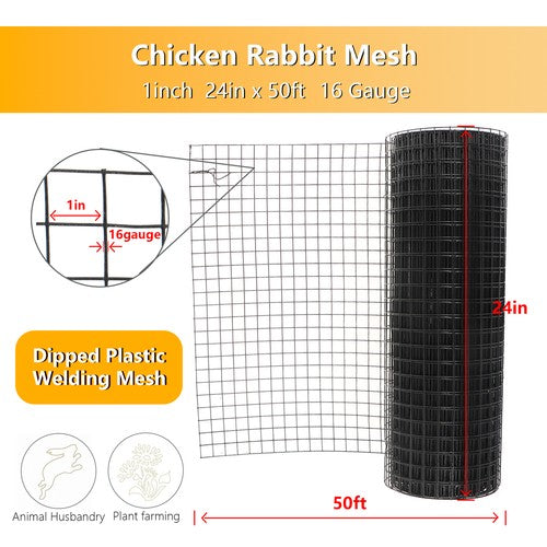 DURAFORCE 1"x1" 16 Gauge 24"x50' Welded Wire Fence Vinyl Coated Chicken Rabbit Mesh