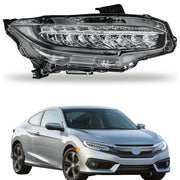 DURAFORCE Headlight Headlamp Chrome Housing For Honda Civic 2016-2019 Passenger Right Side