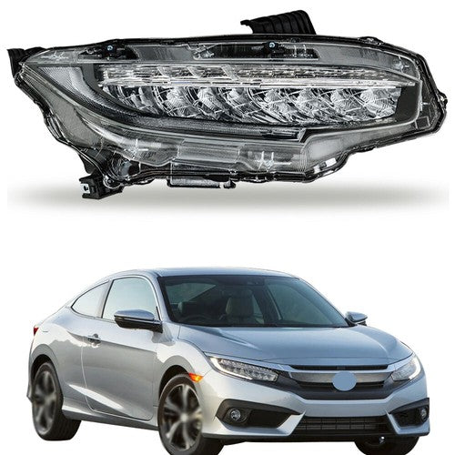 DURAFORCE Headlight Headlamp Chrome Housing For Honda Civic 2016-2019 Passenger Right Side