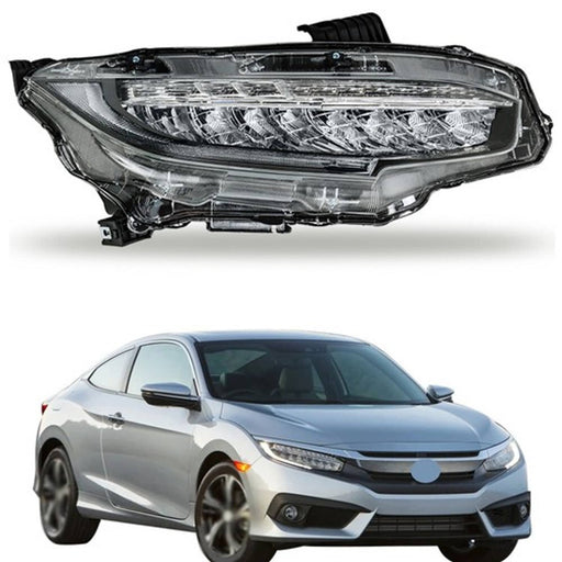 DURAFORCE Headlight Headlamp Chrome Housing For Honda Civic 2016-2019 Passenger Right Side