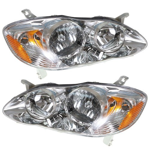 DURAFORCE Headlights For Toyota Corolla 2003-2008 LH+RH 1Pair Chrome Housing Clear Lens