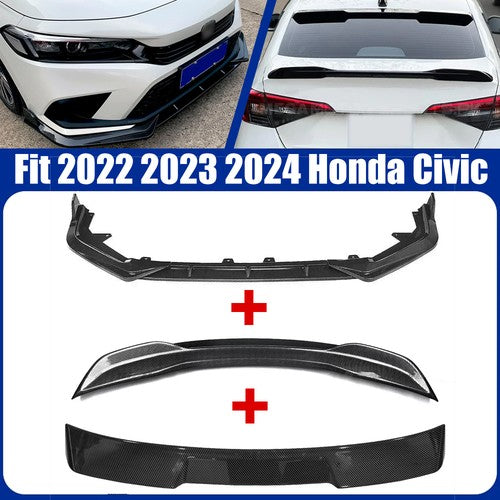 DURAFORCE For 2022-2024 Honda Civic CF Painted Rear Trunk & Roof Spoiler Wing & Front Lip