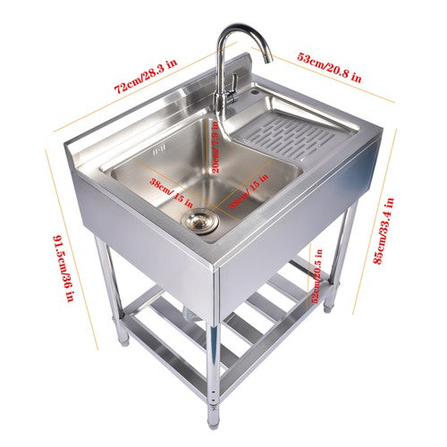 DURAFORCE 28.3in Stainless Steel Silver Sink, Free Standing Laundry Sink with Washboard
