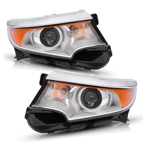Headlamps Headlights Left Right for Ford Edge 2011 2014 Halogen Chrome Housing