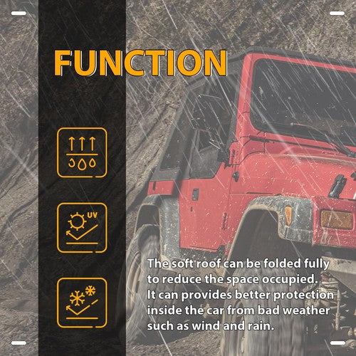 DURAFORCE Soft Top FOR HALF DOORS BLACK Replacement 9870217 For 87 88-95 Jeep YJ Wrangler
