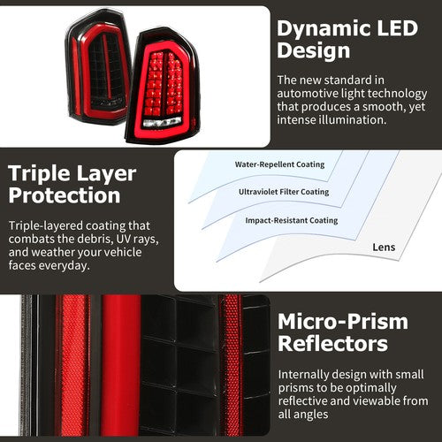 Full LED Taillights with LED Reverse Signal Black for 2011 2014 Chrysler 300