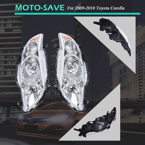 DURAFORCE Front Headlight Assembly For Toyota Corolla 2009-2010 LH + RH Pair Clear Lens