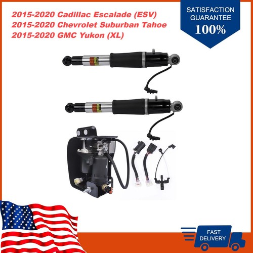 DURAFORCE Pair Rear Air Shock Struts + Compressor Pump For Chevy Tahoe GMC Yukon 2015-2019