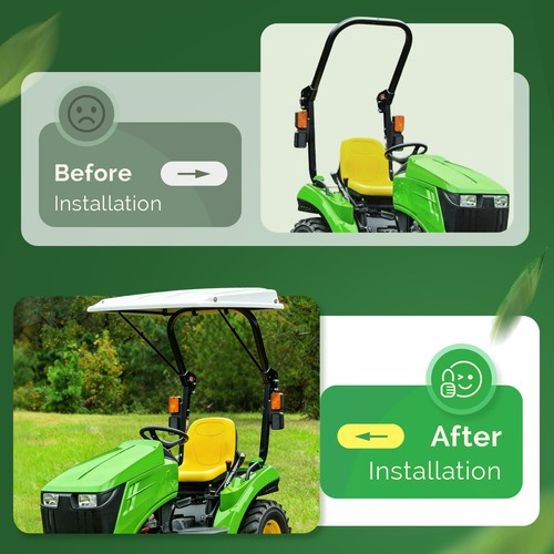 DURAFORCE Tractor Canopy For John Deere Tractors with ROPS Sun Shade Canopy with Bracket