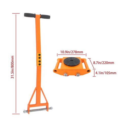 DURAFORCE 4 Pcs Machinery Skates Dolly With Handle 360° Rotation 6T/13200Lbs Heavy Duty