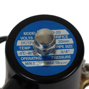 DURAFORCE 3/4” 12V Air Water N/C Gas Oil Normally Closed Electric Solenoid Valve DC DN20