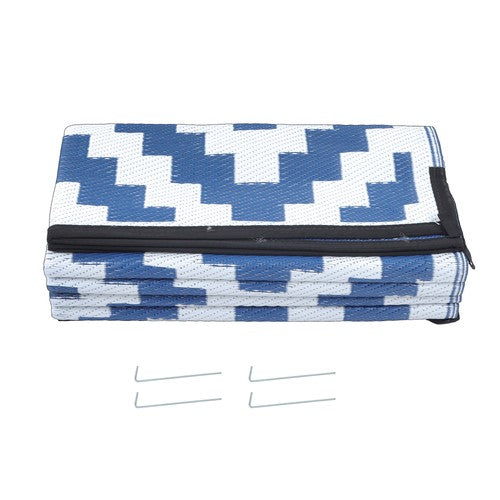 DURAFORCE Waterproof Plastic Foldable Rug 8x10FT Outdoor Carpet Navy Blue White