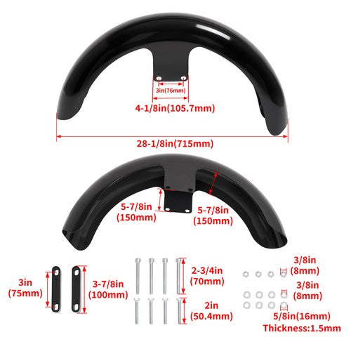 DURAFORCE For Harley Touring Road Glide Custom Baggers 19" Wheel Wrap Front Fender Black