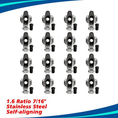 DURAFORCE For Chevy SBC 350 1.6 Ratio 7/16" Stud Full Roller Stainless Steel Rocker Arms