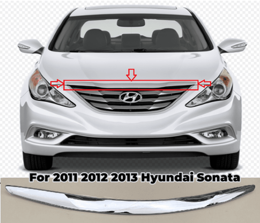 DURAFORCE Upper Front Hood Moulding Trim Molding For 2011-2013 Hyundai Sonata Sedan Chrome