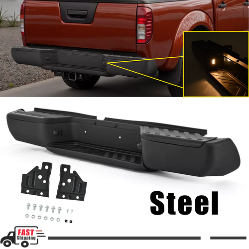 DURAFORCE Black Steel Rear Step Bumper for 2005-2021 for Nissan Frontier no Sensor Holes