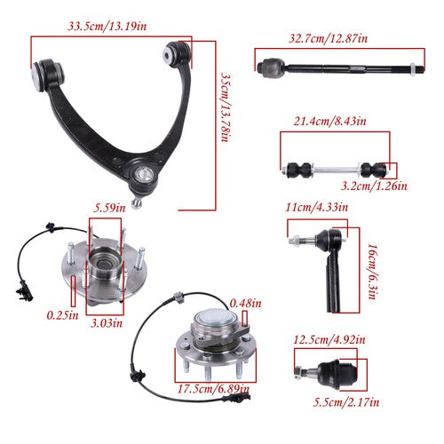 DURAFORCE For Sierra 1500 2WD Front Wheel Bearing Hubs Control Arms Suspension Kit 12pc