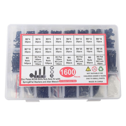 DURAFORCE 1600Pcs Metric Screw Assortment,M2 M3 M4 M5 Screws Nuts and Bolts Assortment Kit