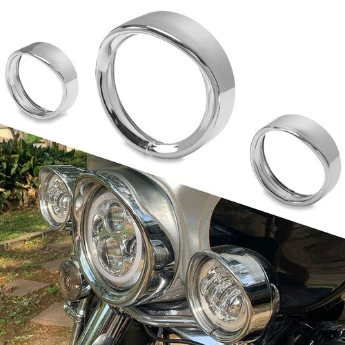 DURAFORCE 7" Headlight 4.5" Fog Light Visor Trim Ring Bezel Cover For Harley Dyna Softail
