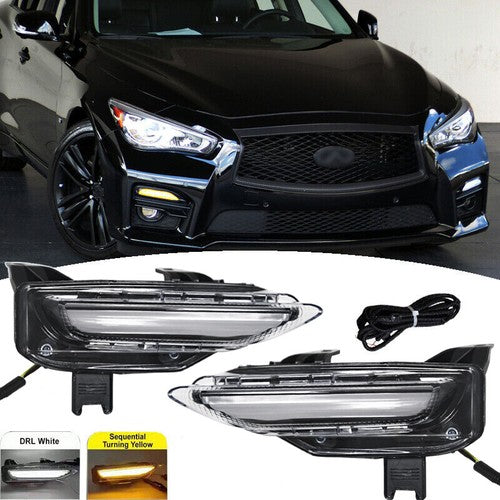 DURAFORCE Bumper LED Fog Lights Lamps Turn Signal Pair for 2014-2020 for Infiniti Q50
