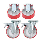DURAFORCE 6" X 2" Industrial Casters - 2 Fixed and 2 Swivel Caster Wheels with Brakes