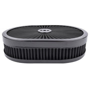 DURAFORCE 12" x 2" Super Flow Oval Air Cleaner Set with Washable Black Element, Black Trim