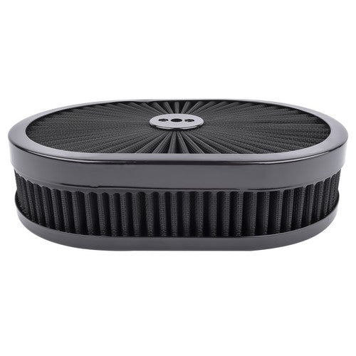 DURAFORCE 12" x 2" Super Flow Oval Air Cleaner Set with Washable Black Element, Black Trim