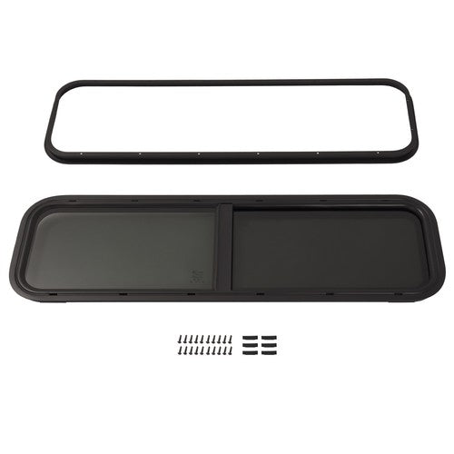 DURAFORCE 42" W × 12" H RV Window W/ Trim Ring Horizontal Slide Dark Black For RV Trailer