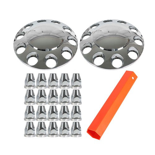 DURAFORCE Wheel Axle Hub Cover Kit Semi Truck Wheel Front 33mm Nut Covers Set 2 Of Chrome