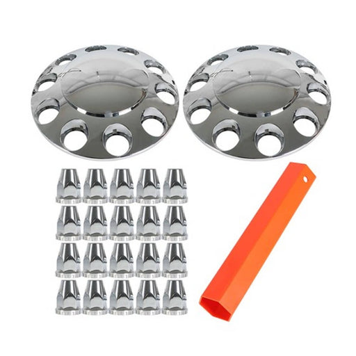 DURAFORCE Wheel Axle Hub Cover Kit Semi Truck Wheel Front 33mm Nut Covers Set 2 Of Chrome