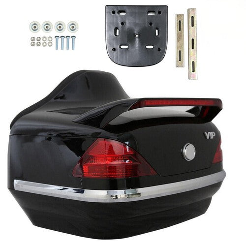 DURAFORCE Black Motorcycle Scooter Trunk Storage Box Case Luggage Trunk w/ Tail lights