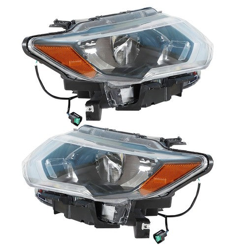 DURAFORCE LH+RH For Nissan Rogue 2017-2019 Headlamps Assembly Clear Lens Halogen Chrome