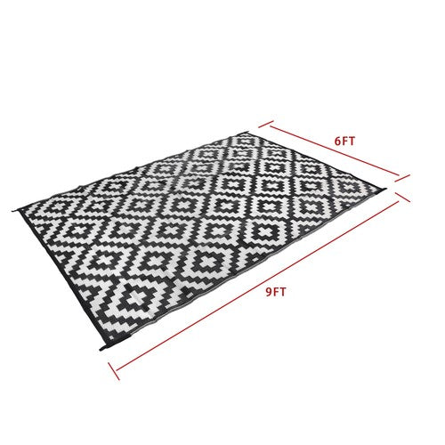 DURAFORCE 6x9 ft Waterproof Outdoor Rug Outdoor Plastic Straw Rug Carpet Black & White