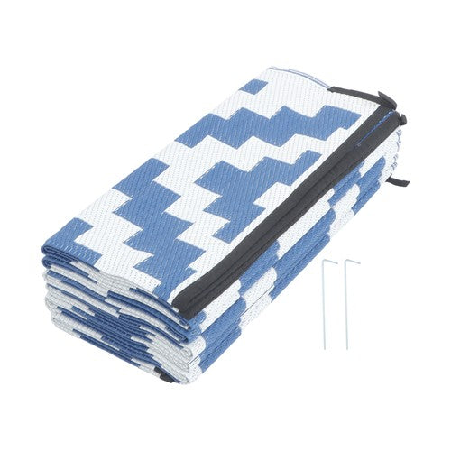 DURAFORCE 9x12ft Outdoor Plastic Straw Rug For Camping Outdoor Carpet RV Mat Blue & White