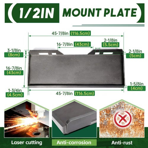 DURAFORCE 1/2" Quick Tach Attachment Mount Plate Hitch For Skid Steer Loader Bobcat Kubota