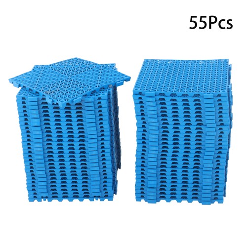 DURAFORCE 55PCS 12 x 12in Interlocking Drainage Floor Tiles Modular Interlocking Tile Blue