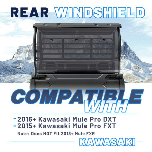 Smoked Windshield for Kawasaki Mule Pro FXT DXT Tinted Rear Windshield