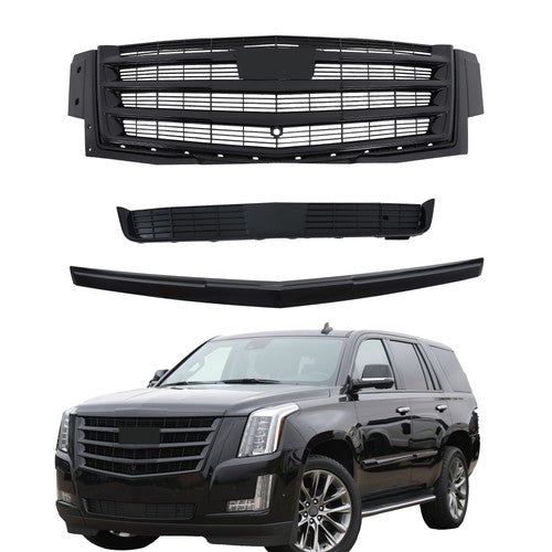 DURAFORCE Gloss Black Front Center Mesh Grille Fit For Cadillac Escalade 2015-2020 3Pcs