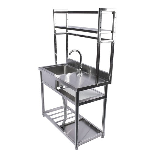 DURAFORCE 39.4in Stainless Steel Utility Sink Set, Single Bowl Commercial Sink w/ Shelves