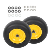 DURAFORCE 2Pcs 13x5.00-6 Flat Free Lawn Mower Tire And Wheel Solid Smooth Tread Yellow Rim