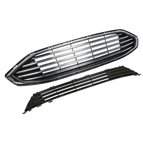 DURAFORCE Front Bumper Upper Lower Grill Assembly Plastic Chrome For Ford Fusion 2017-2018