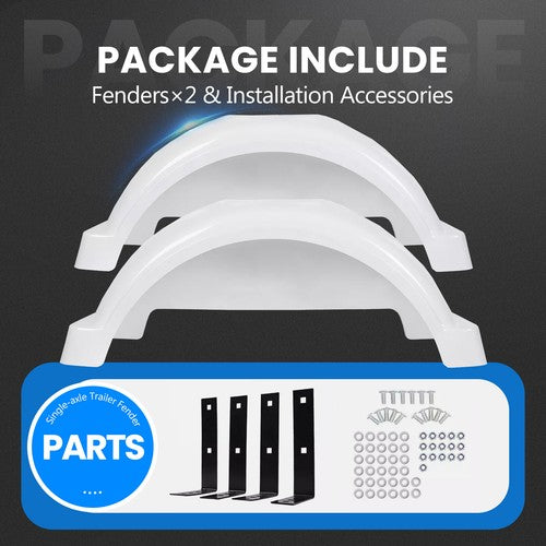 Set of 2 Single Axle Trailer Fenders 13 Wheels Tires Top Step Skirt Boat