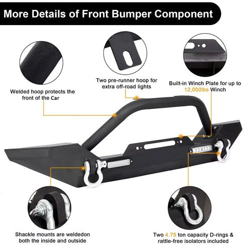 Front Bumper With Winch Plate D Rings Rock Crawler for Jeep Wrangler 87-06 TJ YJ