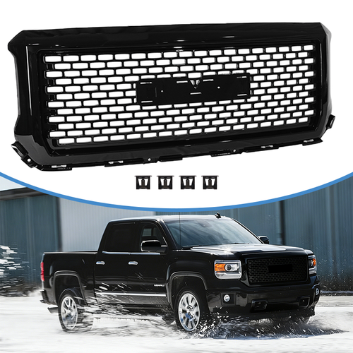 DURAFORCE Front Bumper Grille Denali Style Gloss Black for 2014 2015 for GMC Sierra 1500