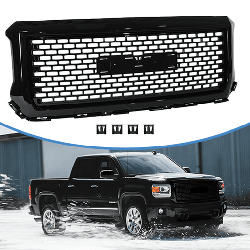 DURAFORCE Front Bumper Grille Denali Style Gloss Black for 2014 2015 for GMC Sierra 1500